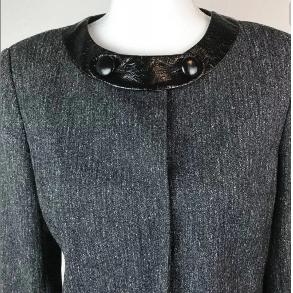Worthington Cropped Blazer Top M‎ Black Faux Leather Snap Front Office Workwear